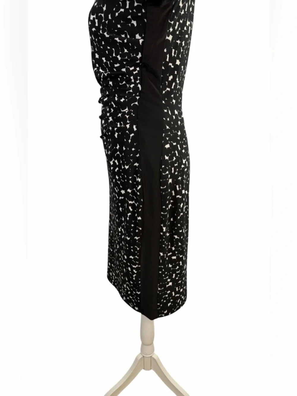 Anne Klein Black White Abstract Sheath Dress Small | Ruched Career Chic